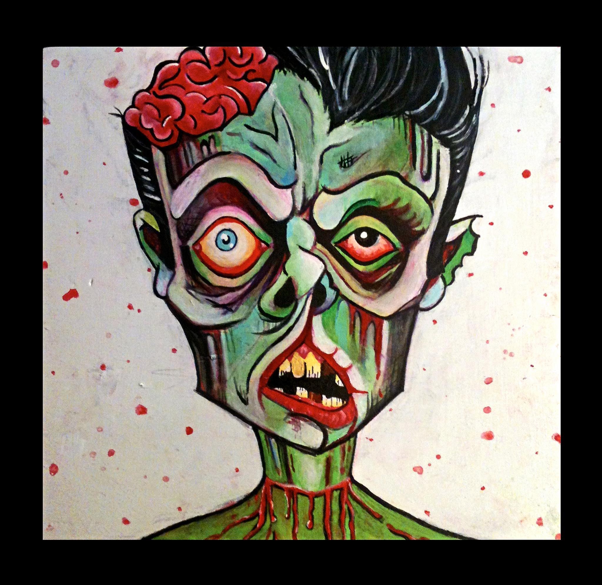 Zombie with brains showing.